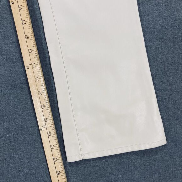 Zara Vegan Leather Pants Womens Size 2 Cream Straight Leg 70s High Rise Trousers - Picture 12 of 13